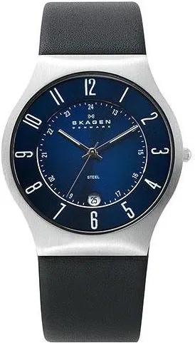 skagen black leather watch